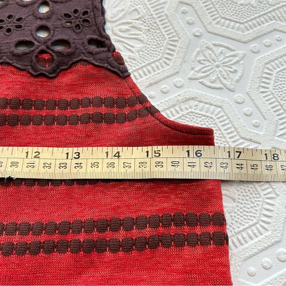 Free People Red Brown Striped Molly Retro Peplum Eyelet Top Sz S EUC - Picture 12 of 13